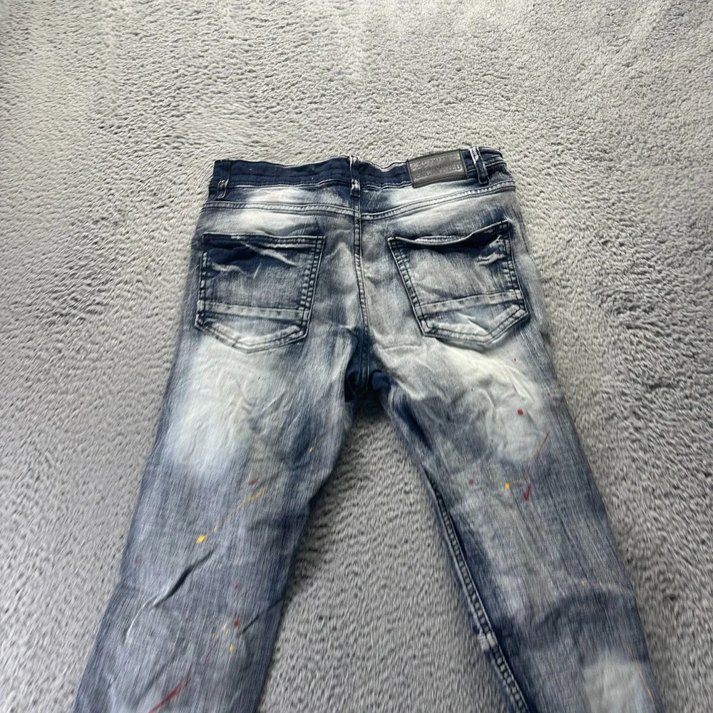 Encrypted Jeans Mens 32x32 Blue‎ Cotton Denim Straight Biker Distressed Stretch